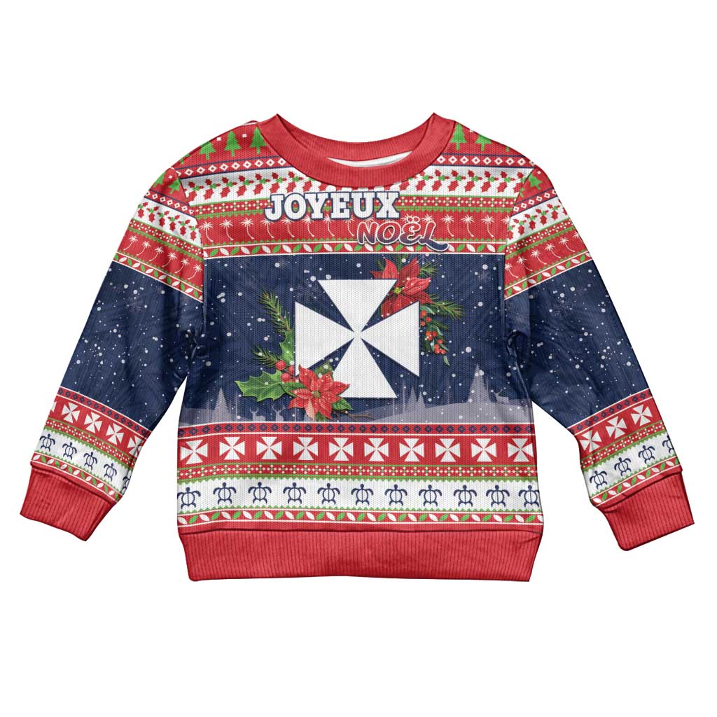 Wallis and Futuna Christmas Kid Ugly Christmas Sweater Poinsettia Joyeux Noel LT05 Kid Red - Polynesian Pride