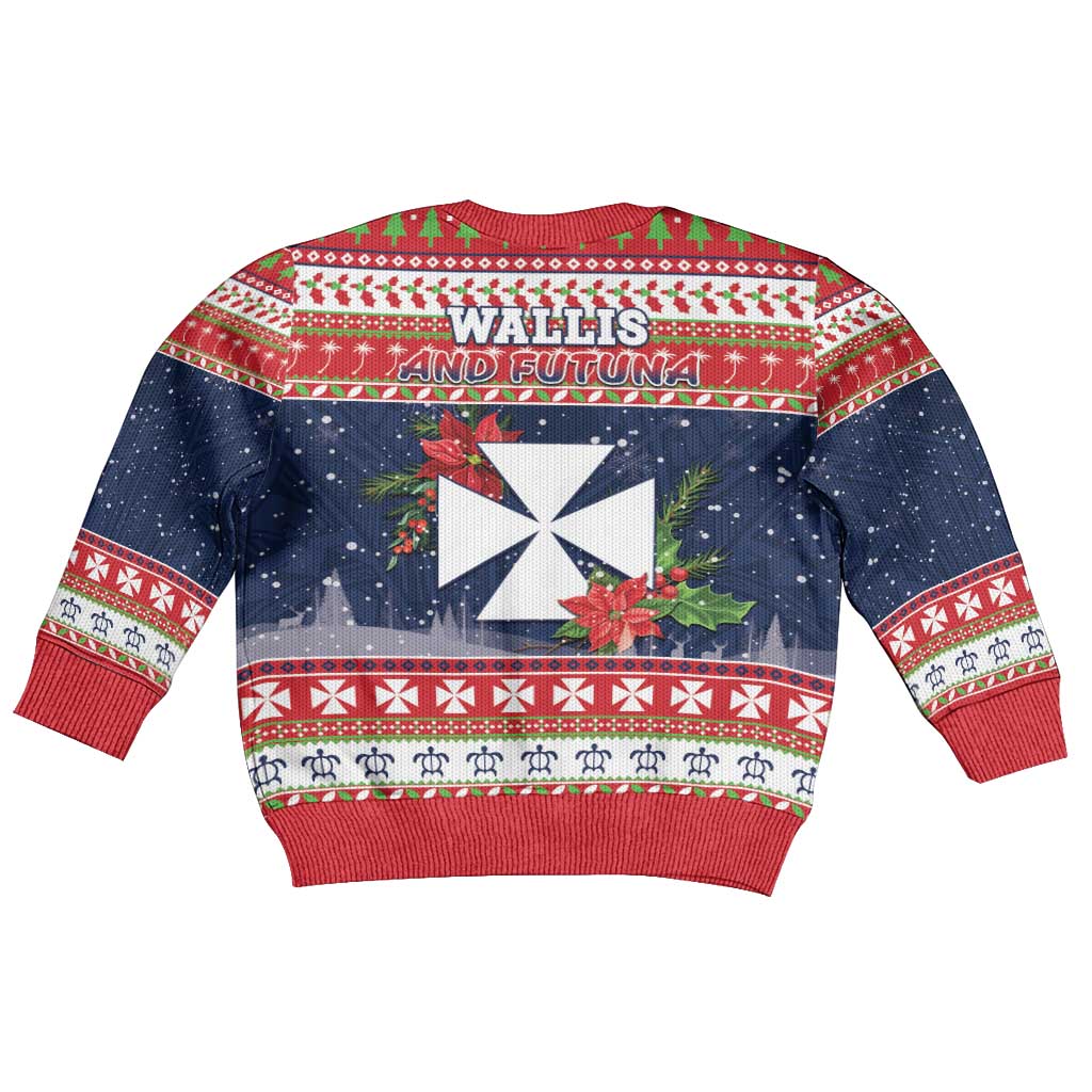 Wallis and Futuna Christmas Kid Ugly Christmas Sweater Poinsettia Joyeux Noel LT05 - Polynesian Pride