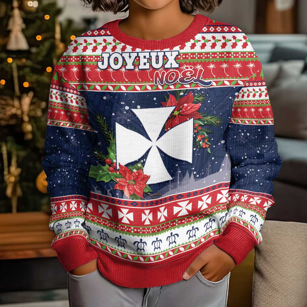 Wallis and Futuna Christmas Kid Ugly Christmas Sweater Poinsettia Joyeux Noel LT05 - Polynesian Pride
