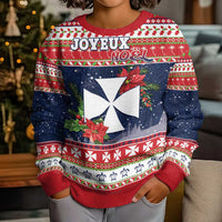 Wallis and Futuna Christmas Kid Ugly Christmas Sweater Poinsettia Joyeux Noel LT05 - Polynesian Pride