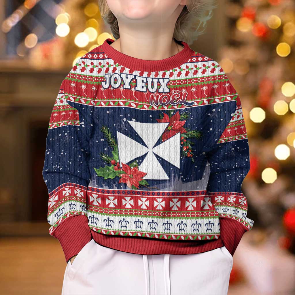 Wallis and Futuna Christmas Kid Ugly Christmas Sweater Poinsettia Joyeux Noel LT05 - Polynesian Pride