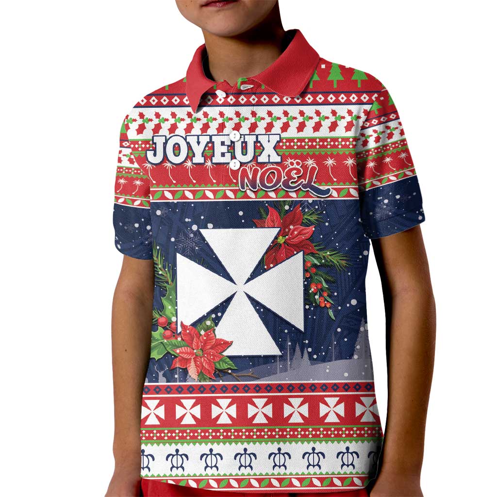 Wallis and Futuna Christmas Kid Polo Shirt Poinsettia Joyeux Noel LT05 Kid Red - Polynesian Pride