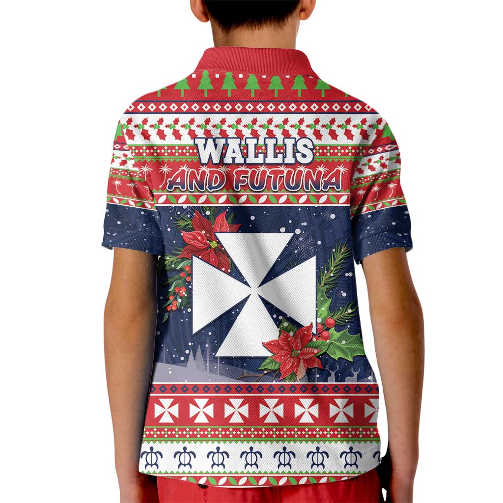 Wallis and Futuna Christmas Kid Polo Shirt Poinsettia Joyeux Noel LT05 - Polynesian Pride