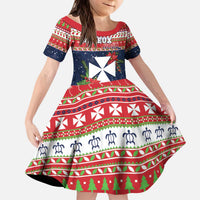 Wallis and Futuna Christmas Kid Short Sleeve Dress Poinsettia Joyeux Noel LT05 KID Red - Polynesian Pride