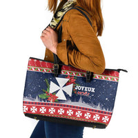 Wallis and Futuna Christmas Leather Tote Bag Poinsettia Joyeux Noel LT05 Red - Polynesian Pride