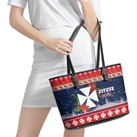Wallis and Futuna Christmas Leather Tote Bag Poinsettia Joyeux Noel LT05 - Polynesian Pride