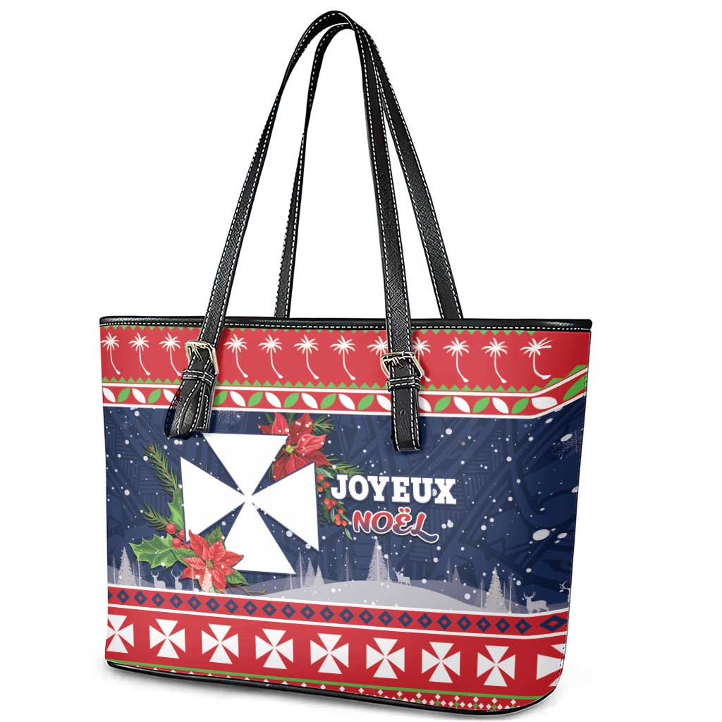 Wallis and Futuna Christmas Leather Tote Bag Poinsettia Joyeux Noel LT05 - Polynesian Pride