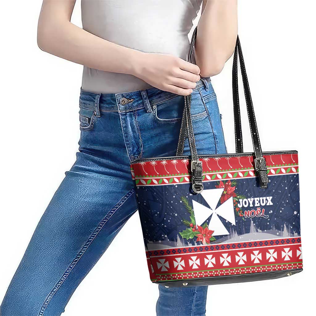 Wallis and Futuna Christmas Leather Tote Bag Poinsettia Joyeux Noel LT05 - Polynesian Pride