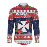 Wallis and Futuna Christmas Long Sleeve Button Shirt Poinsettia Joyeux Noel LT05 Unisex Red - Polynesian Pride