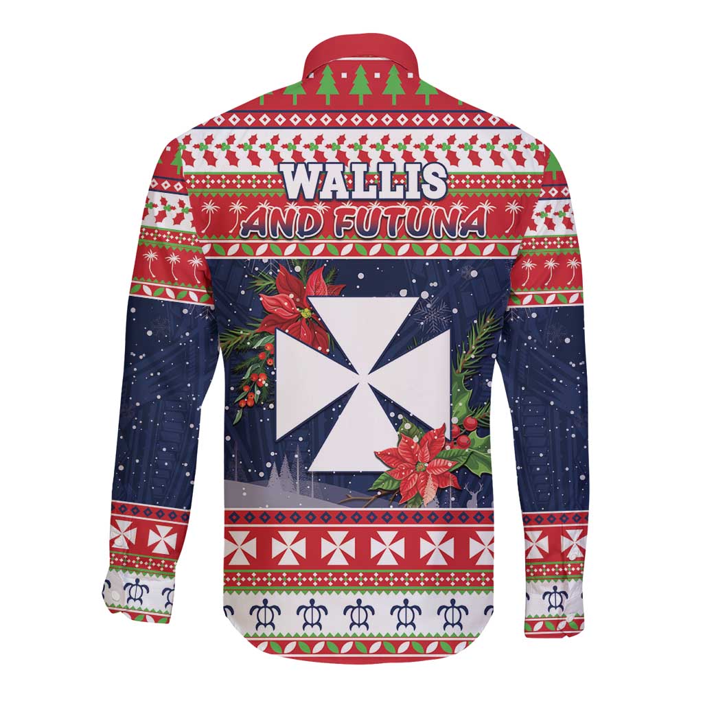 Wallis and Futuna Christmas Long Sleeve Button Shirt Poinsettia Joyeux Noel LT05 - Polynesian Pride