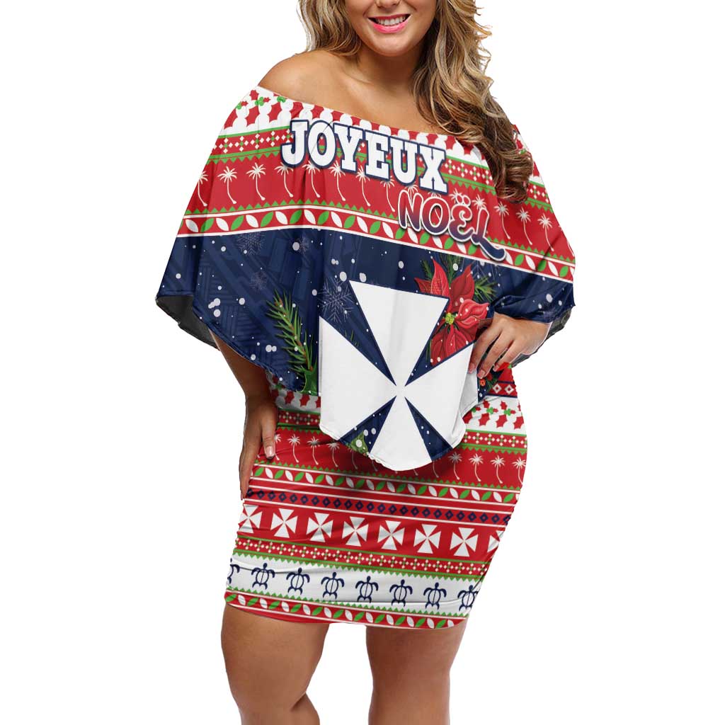 Wallis and Futuna Christmas Off Shoulder Short Dress Poinsettia Joyeux Noel