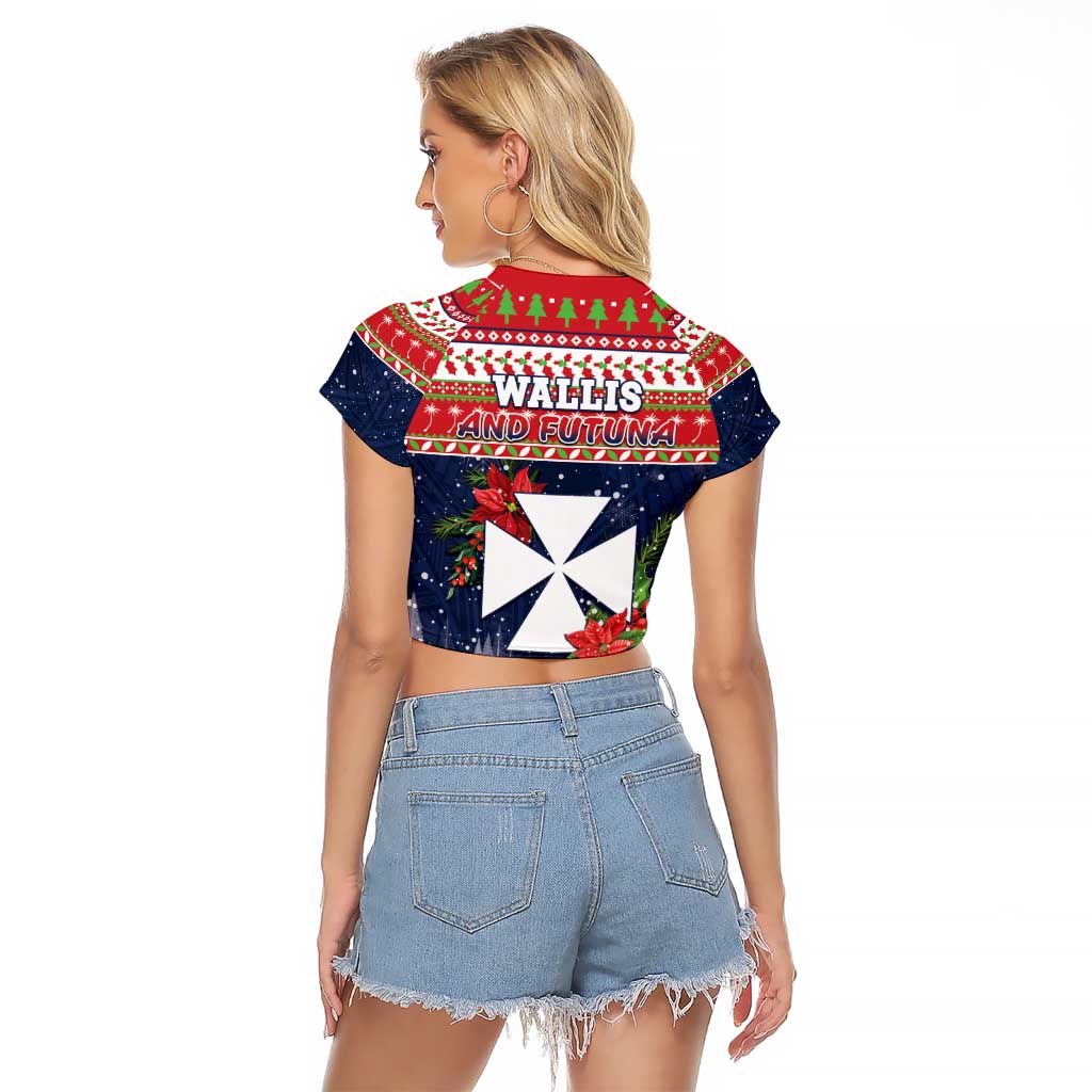 Wallis and Futuna Christmas Raglan Cropped T Shirt Poinsettia Joyeux Noel LT05 - Polynesian Pride