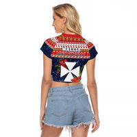 Wallis and Futuna Christmas Raglan Cropped T Shirt Poinsettia Joyeux Noel LT05 - Polynesian Pride