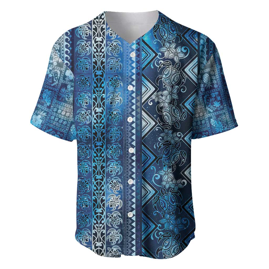Hawaii Makahiki Turtle Baseball Jersey Galaxy Tapa Pattern LT05 Galaxy - Polynesian Pride