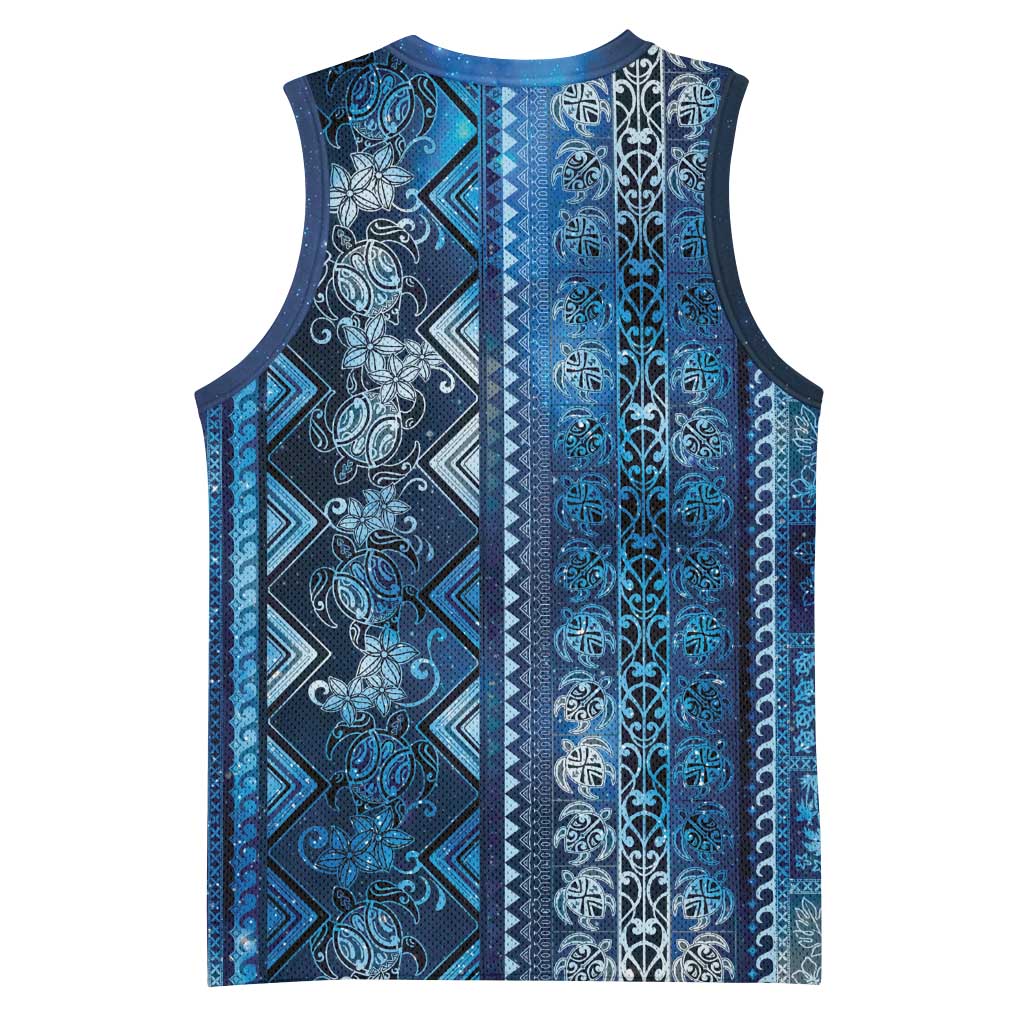 Hawaii Makahiki Turtle Basketball Jersey Galaxy Tapa Pattern - Polynesian Pride