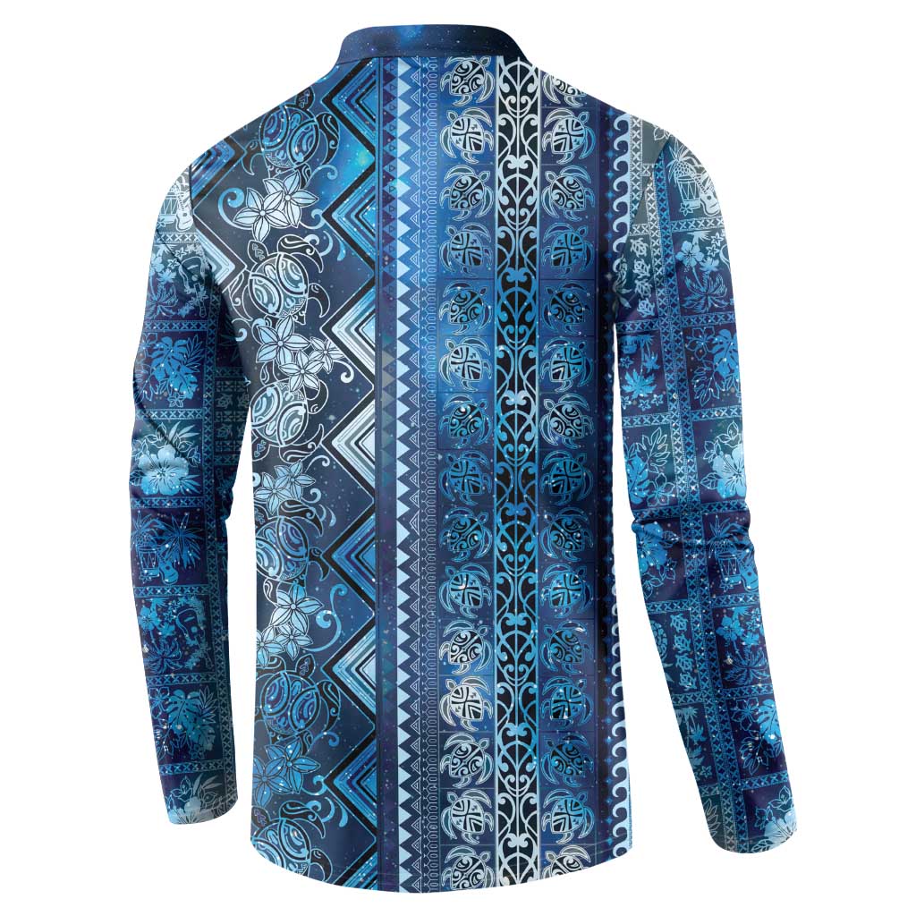 Hawaii Makahiki Turtle Button Sweatshirt Galaxy Tapa Pattern - Polynesian Pride