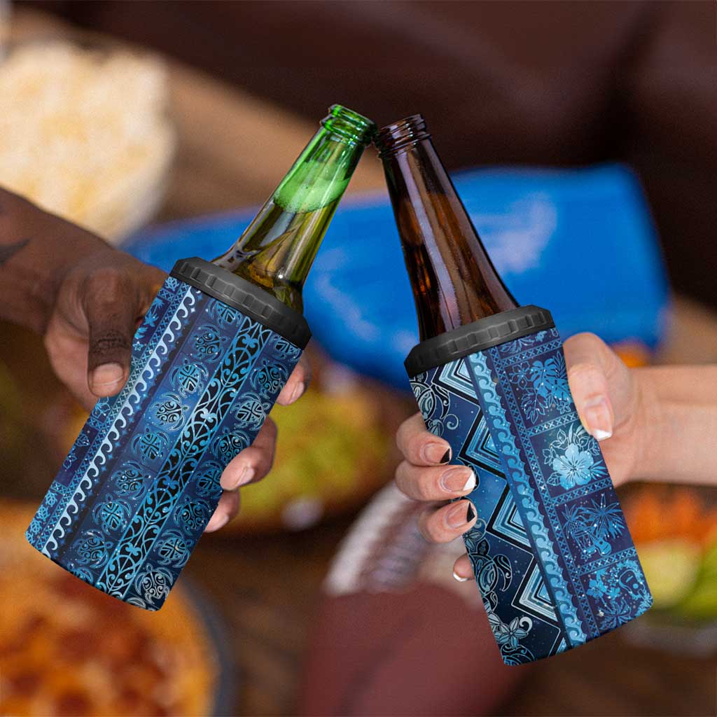 Hawaii Makahiki Turtle 4 in 1 Can Cooler Tumbler Galaxy Tapa Pattern - Polynesian Pride