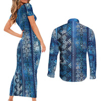 Hawaii Makahiki Turtle Couples Matching Short Sleeve Bodycon Dress and Long Sleeve Button Shirt Galaxy Tapa Pattern - Polynesian Pride