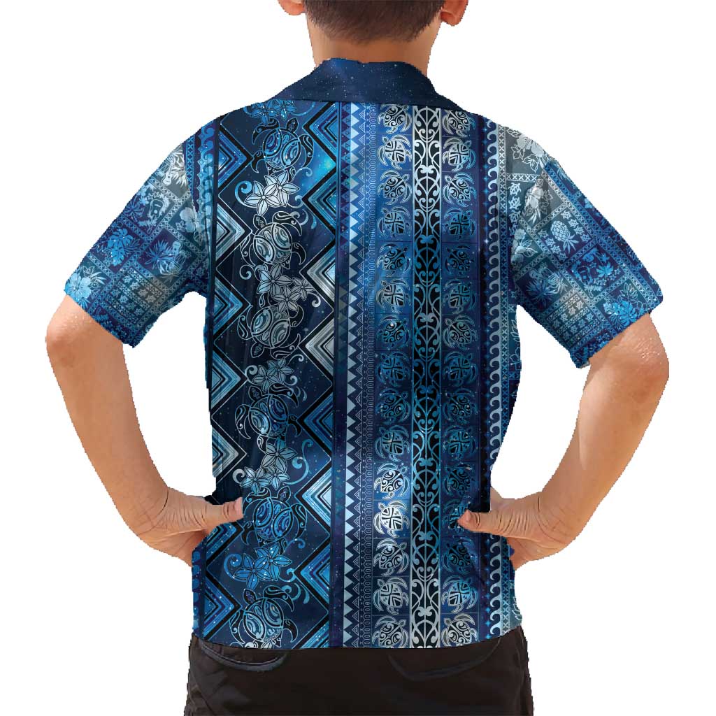 Hawaii Makahiki Turtle Family Matching Long Sleeve Bodycon Dress and Hawaiian Shirt Galaxy Tapa Pattern LT05 - Polynesian Pride