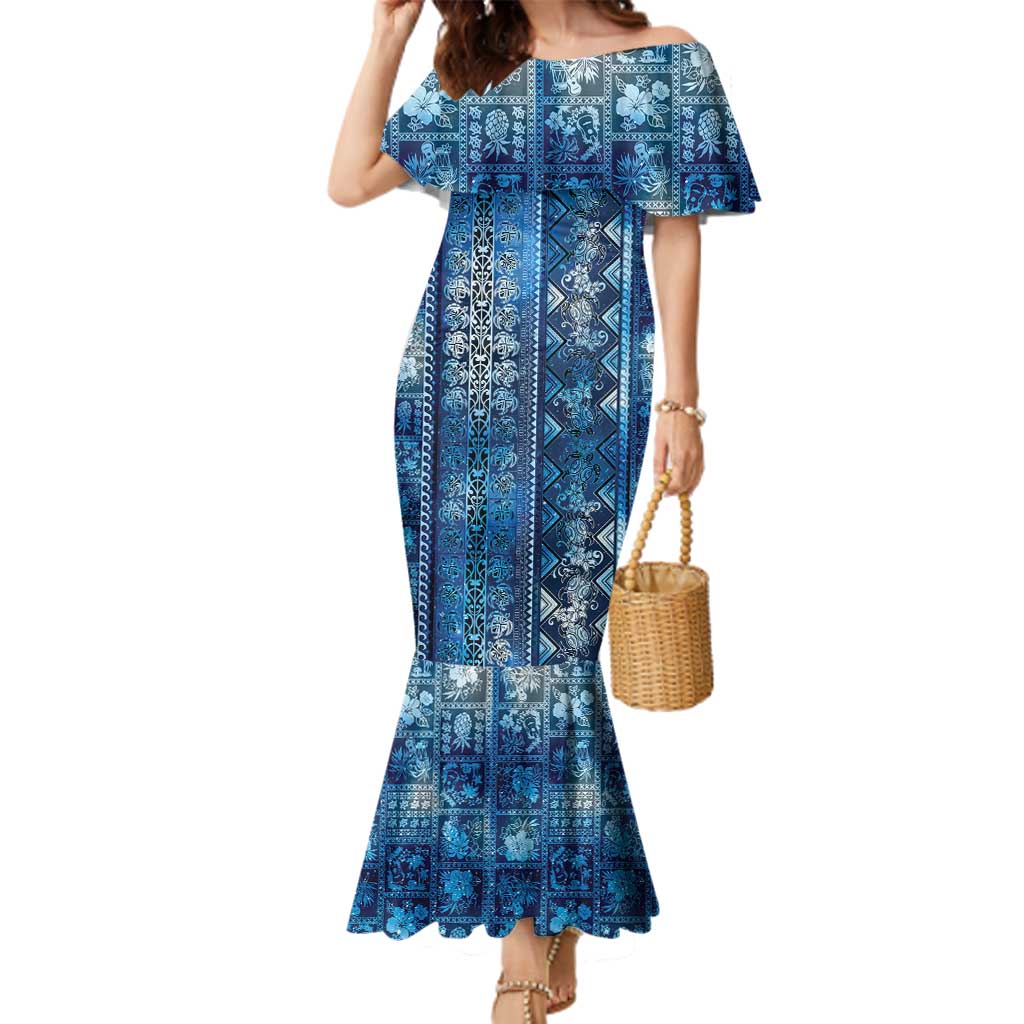 Hawaii Makahiki Turtle Family Matching Mermaid Dress and Hawaiian Shirt Galaxy Tapa Pattern LT05 Mom's Dress Galaxy - Polynesian Pride