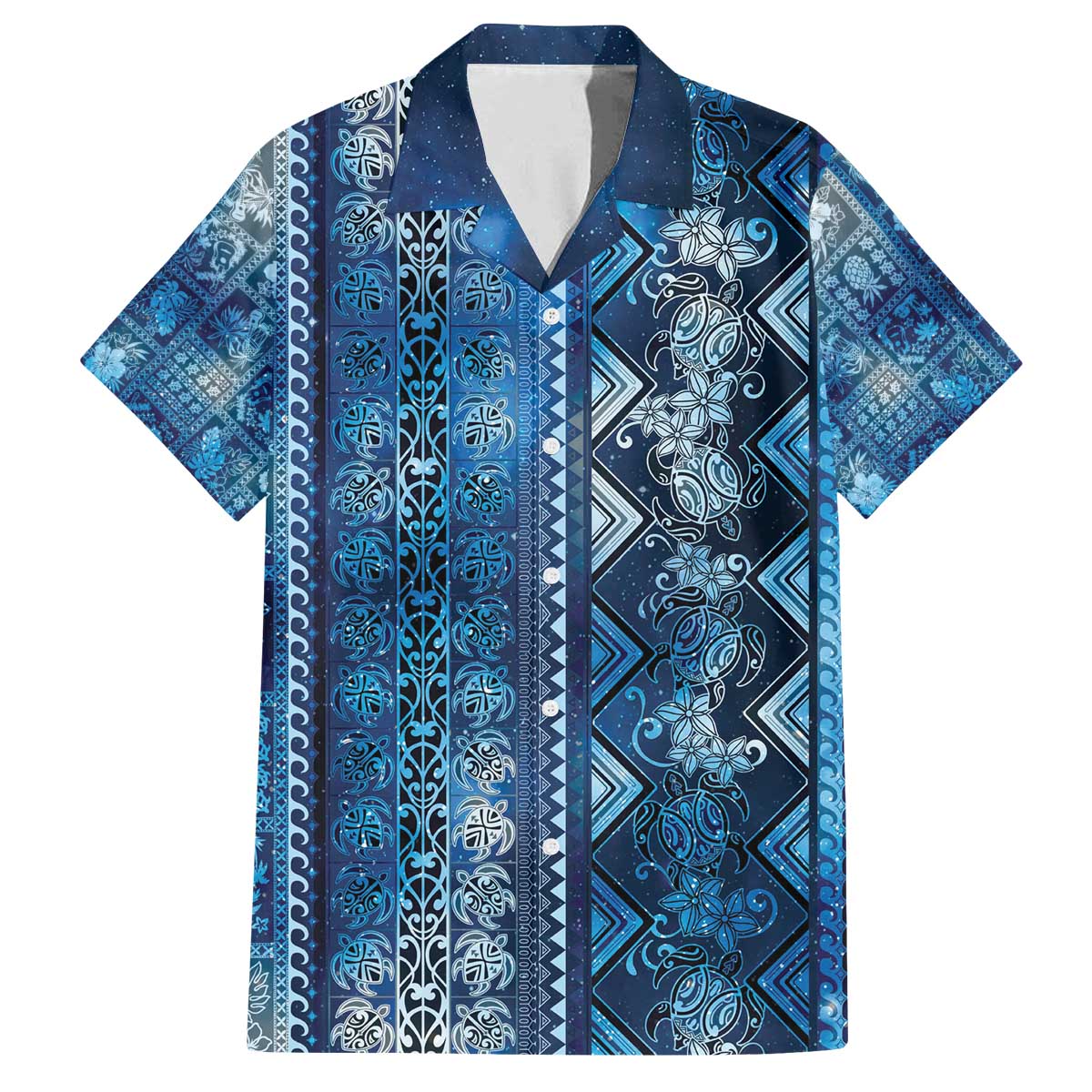 Hawaii Makahiki Turtle Family Matching Off The Shoulder Long Sleeve Dress and Hawaiian Shirt Galaxy Tapa Pattern LT05 Dad's Shirt - Short Sleeve Galaxy - Polynesian Pride