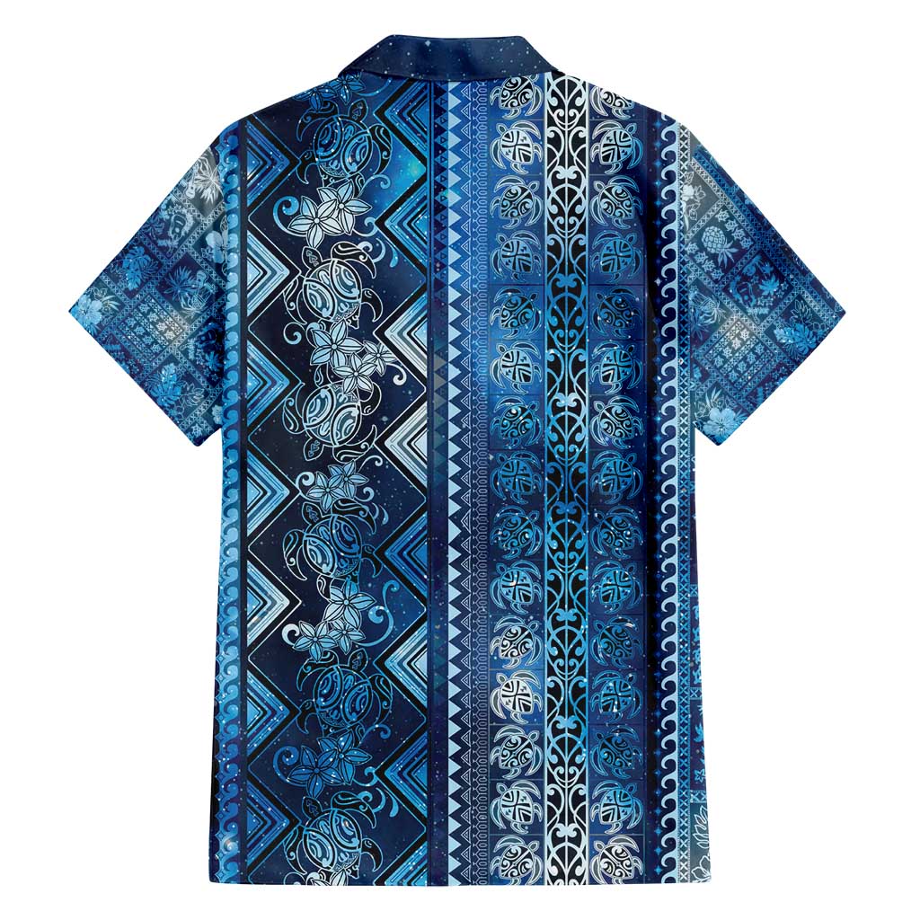 Hawaii Makahiki Turtle Family Matching Off Shoulder Short Dress and Hawaiian Shirt Galaxy Tapa Pattern - Polynesian Pride