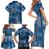 Hawaii Makahiki Turtle Family Matching Short Sleeve Bodycon Dress and Hawaiian Shirt Galaxy Tapa Pattern LT05 - Polynesian Pride