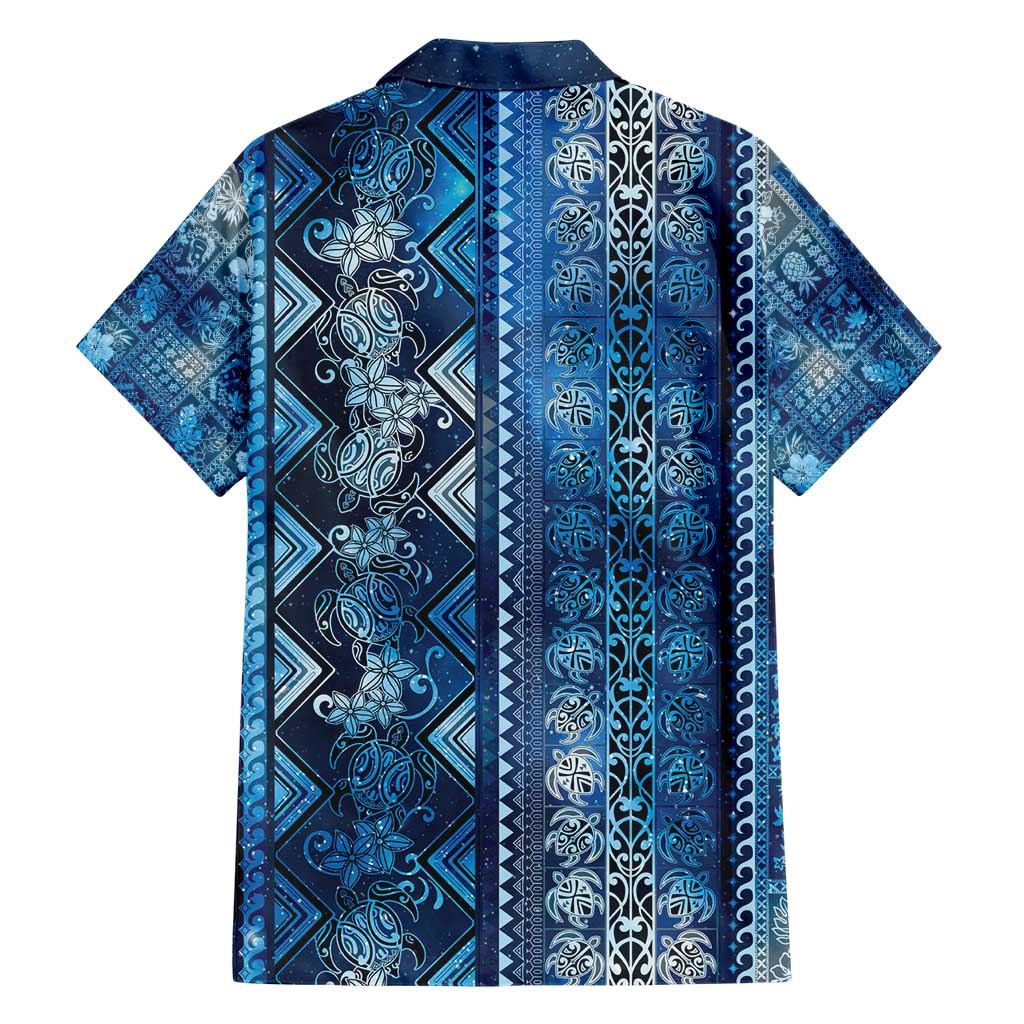 Hawaii Makahiki Turtle Family Matching Short Sleeve Bodycon Dress and Hawaiian Shirt Galaxy Tapa Pattern LT05 - Polynesian Pride