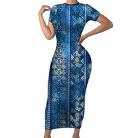Hawaii Makahiki Turtle Family Matching Short Sleeve Bodycon Dress and Hawaiian Shirt Galaxy Tapa Pattern LT05 Mom's Dress Galaxy - Polynesian Pride