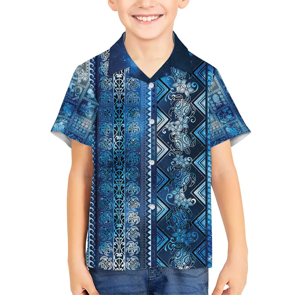 Hawaii Makahiki Turtle Family Matching Short Sleeve Bodycon Dress and Hawaiian Shirt Galaxy Tapa Pattern LT05 Son's Shirt Galaxy - Polynesian Pride