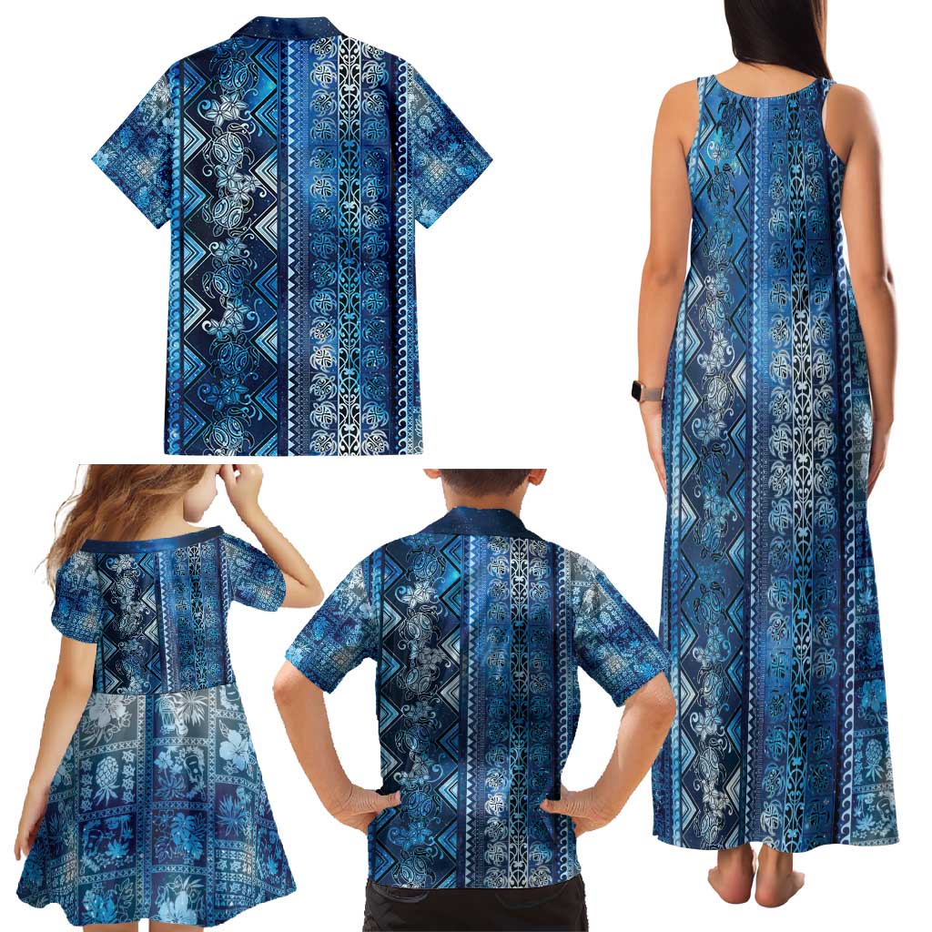 Hawaii Makahiki Turtle Family Matching Tank Maxi Dress and Hawaiian Shirt Galaxy Tapa Pattern LT05 - Polynesian Pride