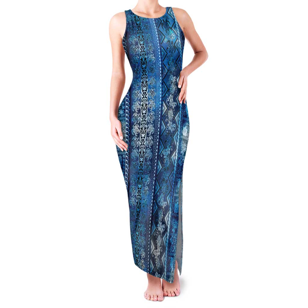 Hawaii Makahiki Turtle Family Matching Tank Maxi Dress and Hawaiian Shirt Galaxy Tapa Pattern LT05 Mom's Dress Galaxy - Polynesian Pride