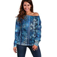 Hawaii Makahiki Turtle Off Shoulder Sweater Galaxy Tapa Pattern LT05 Women Galaxy - Polynesian Pride