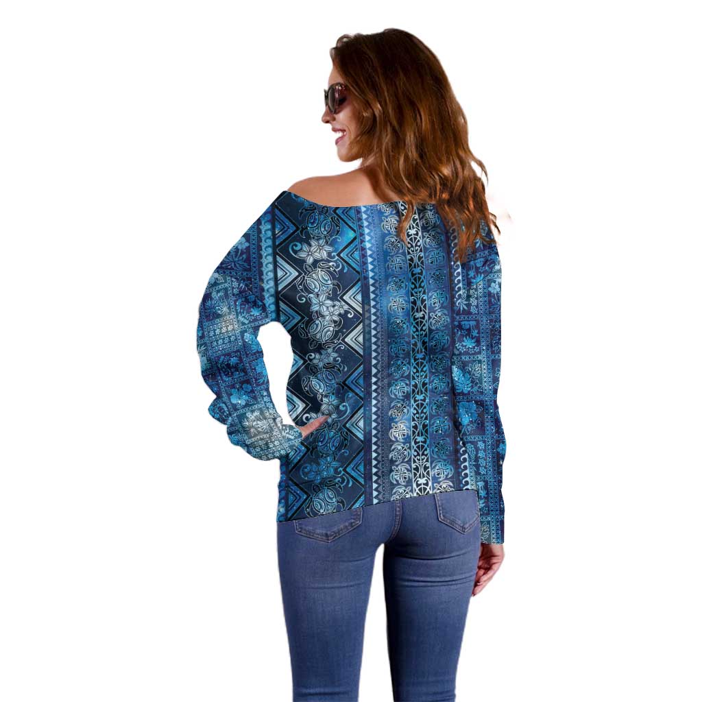 Hawaii Makahiki Turtle Off Shoulder Sweater Galaxy Tapa Pattern LT05 - Polynesian Pride