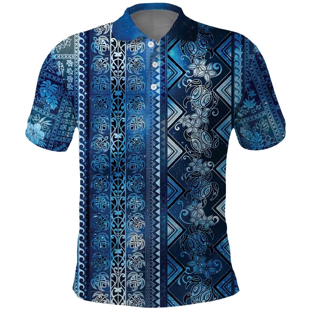 Hawaii Makahiki Turtle Polo Shirt Galaxy Tapa Pattern - Polynesian Pride