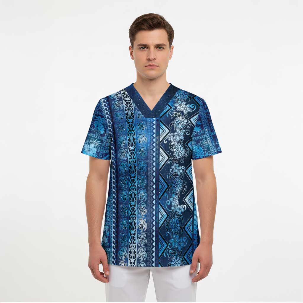 Hawaii Makahiki Turtle Scrub Top Galaxy Tapa Pattern - Polynesian Pride