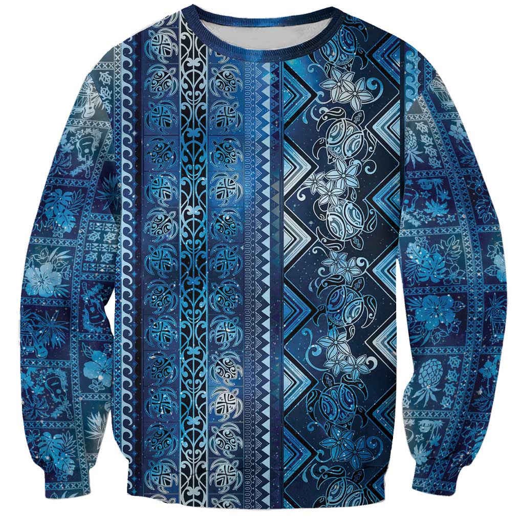 Hawaii Makahiki Turtle Sweatshirt Galaxy Tapa Pattern - Polynesian Pride