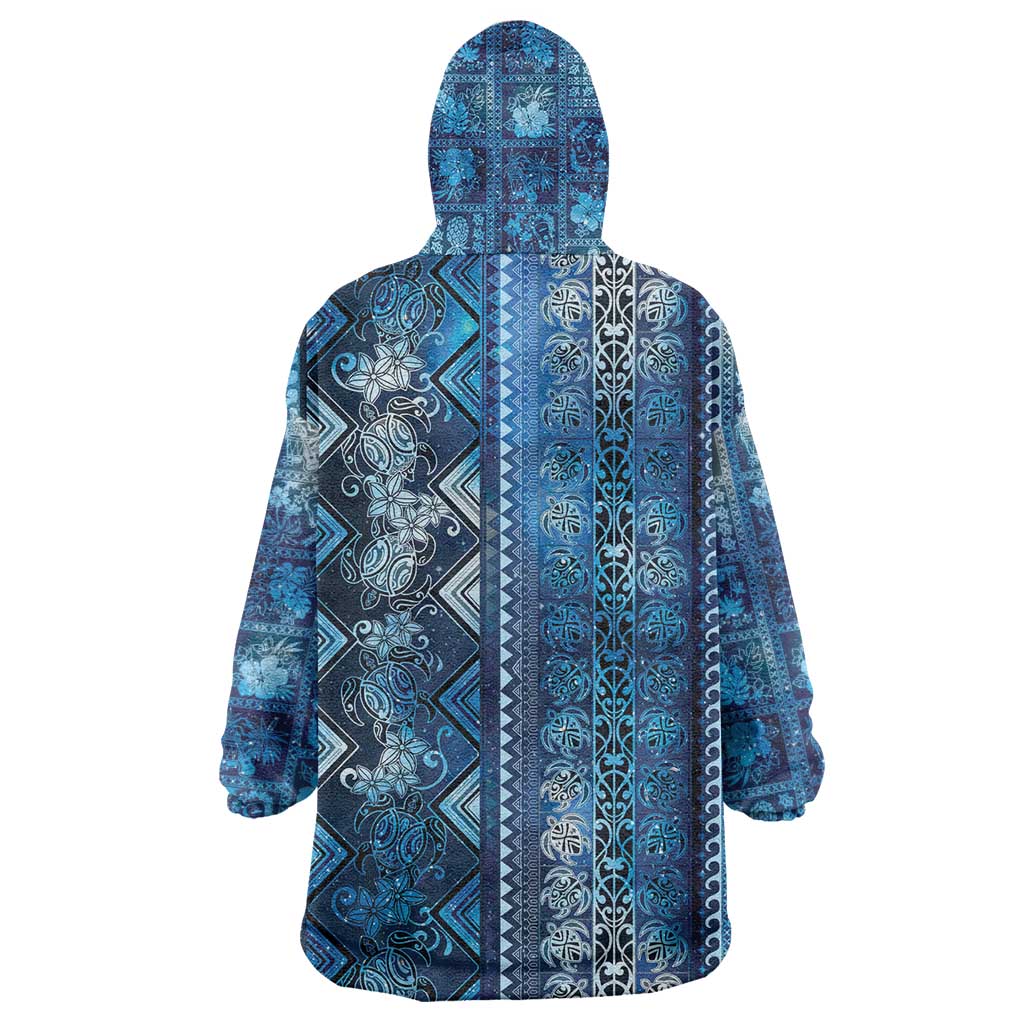 Hawaii Makahiki Turtle Wearable Blanket Hoodie Galaxy Tapa Pattern - Polynesian Pride