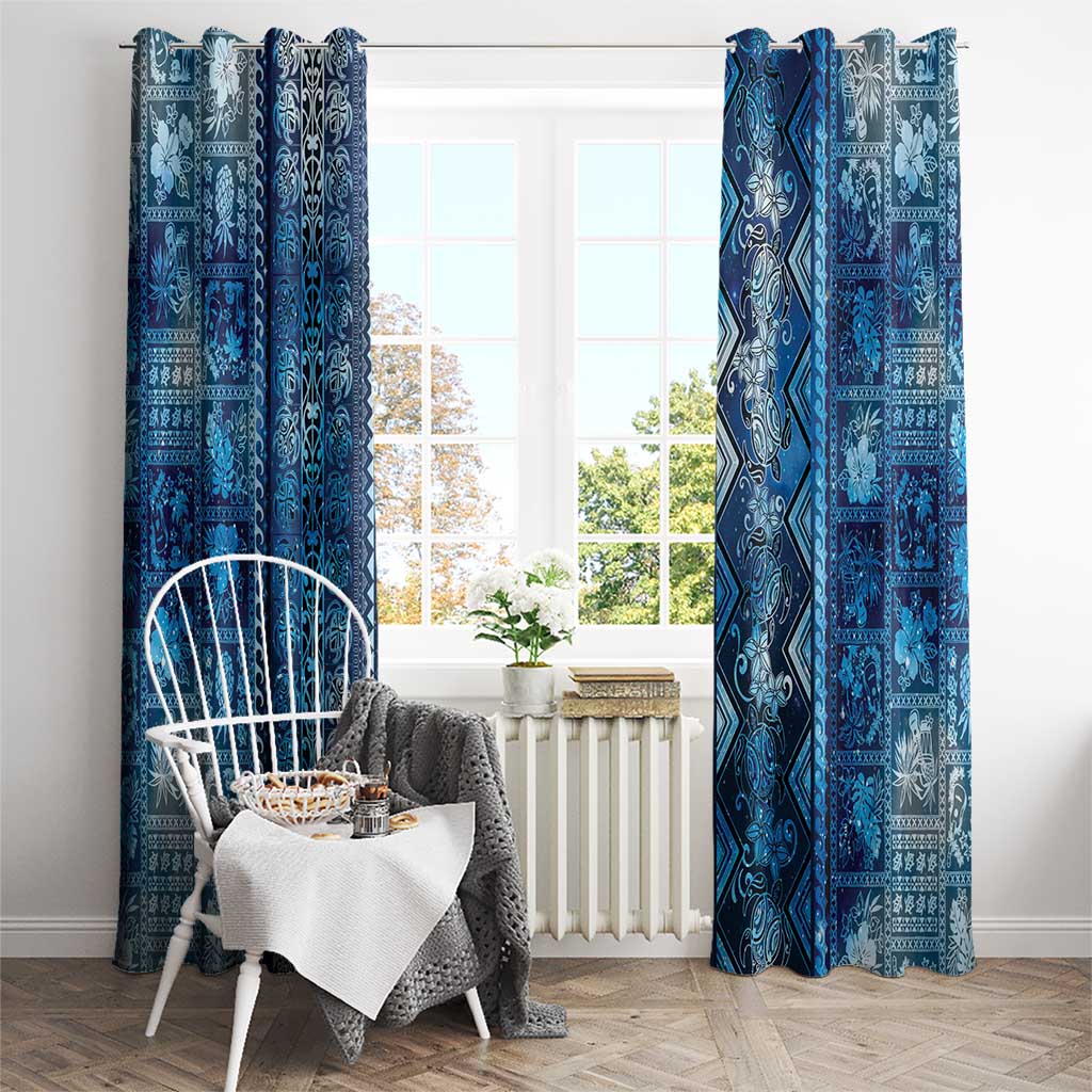 Hawaii Makahiki Turtle Window Curtain Galaxy Tapa Pattern - Polynesian Pride