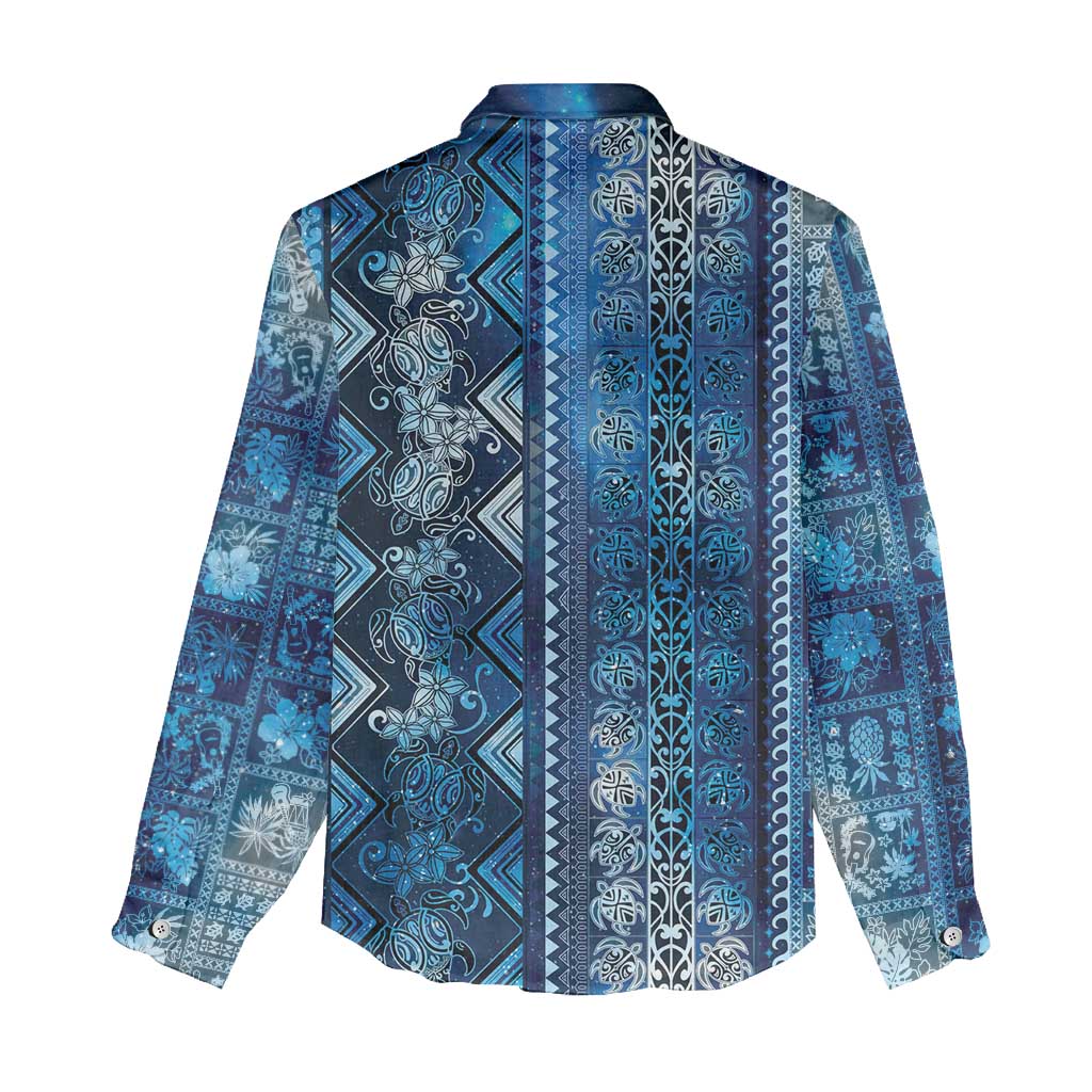 Hawaii Makahiki Turtle Women Casual Shirt Galaxy Tapa Pattern - Polynesian Pride
