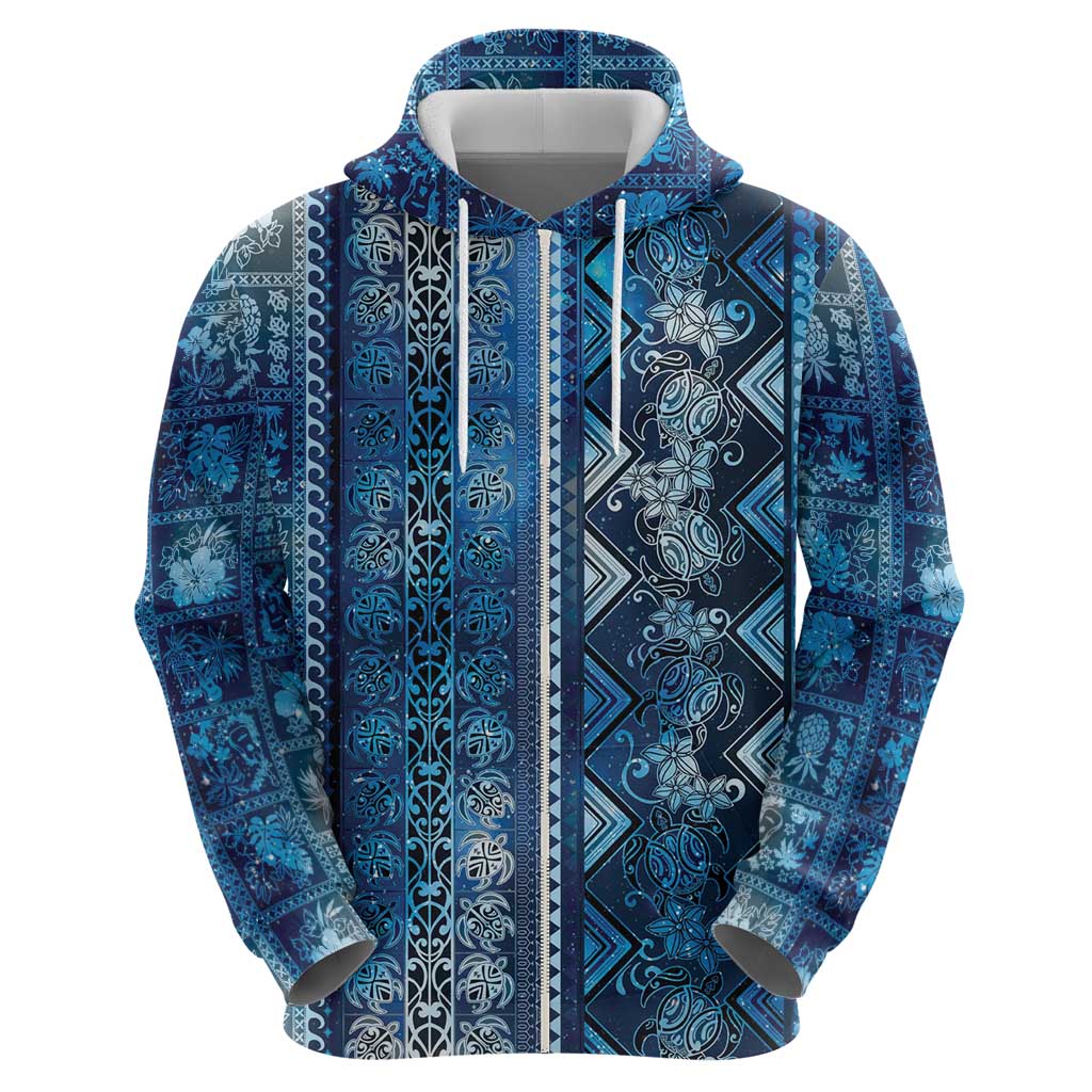 Hawaii Makahiki Turtle Zip Hoodie Galaxy Tapa Pattern LT05 - Polynesian Pride