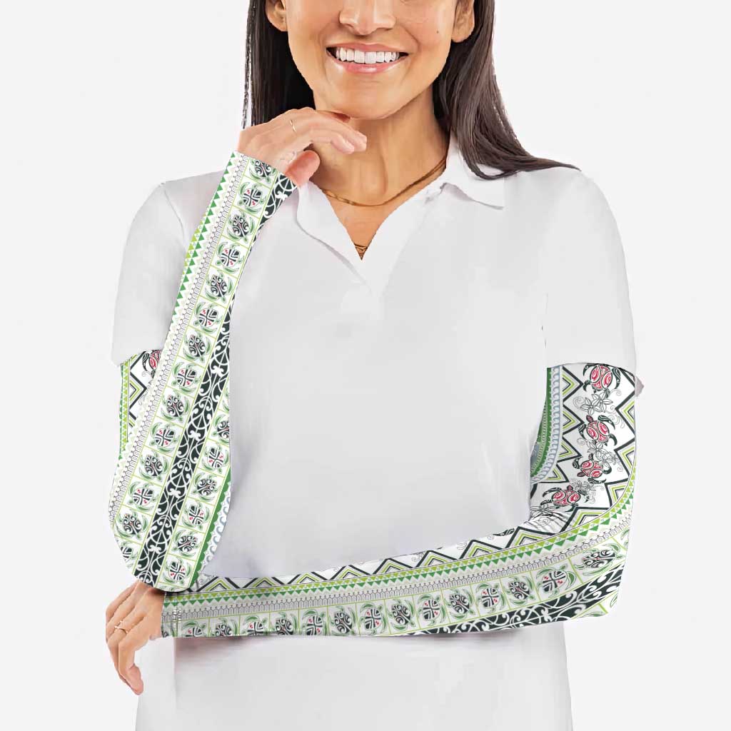 Hawaii Makahiki Turtle Arm Sleeves Green Tapa Pattern - Polynesian Pride