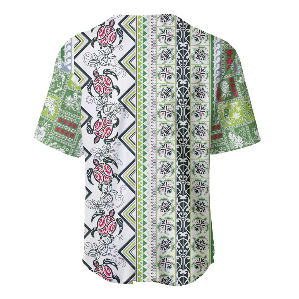 Hawaii Makahiki Turtle Baseball Jersey Green Tapa Pattern LT05 - Polynesian Pride