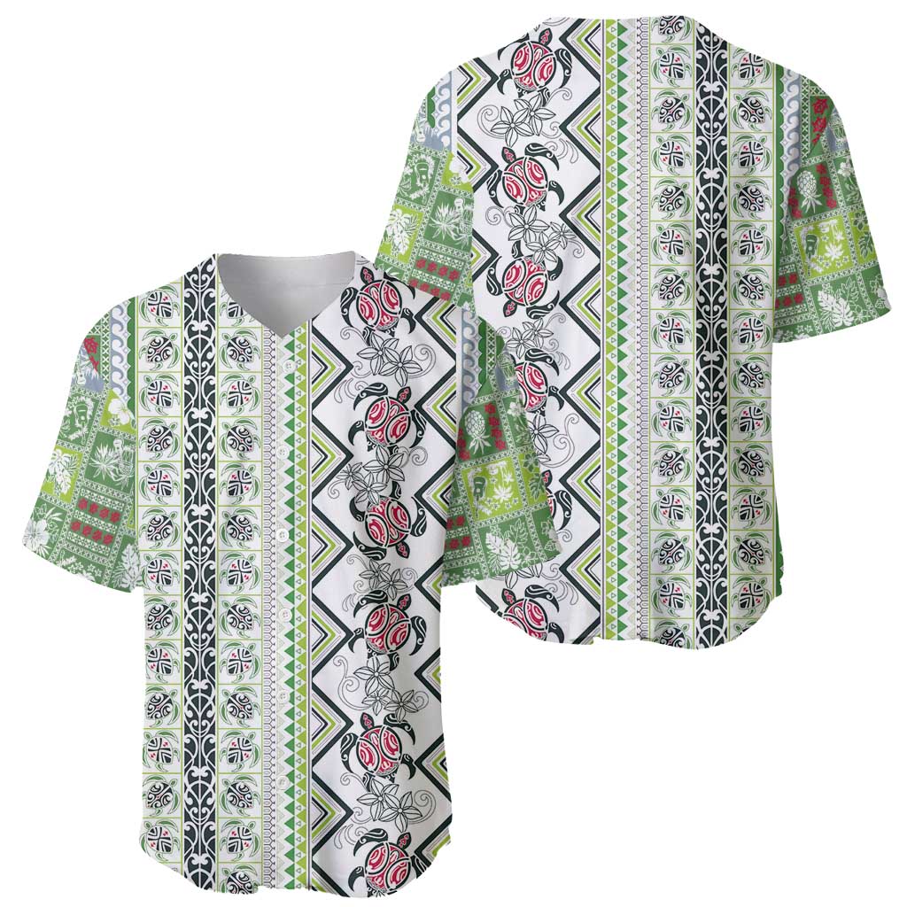 Hawaii Makahiki Turtle Baseball Jersey Green Tapa Pattern LT05 - Polynesian Pride