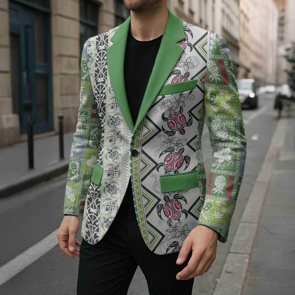 Hawaii Makahiki Turtle Blazer Green Tapa Pattern - Polynesian Pride
