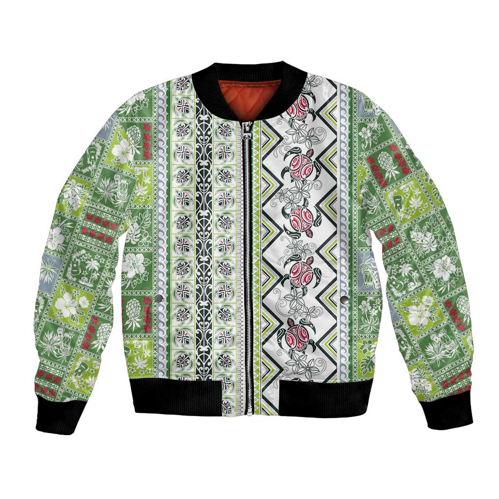 Hawaii Makahiki Turtle Bomber Jacket Green Tapa Pattern LT05 Unisex Green - Polynesian Pride