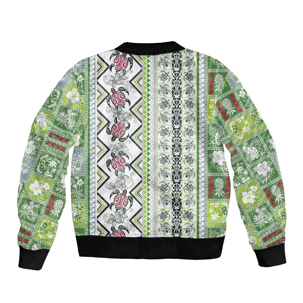 Hawaii Makahiki Turtle Bomber Jacket Green Tapa Pattern LT05 - Polynesian Pride
