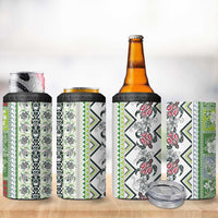 Hawaii Makahiki Turtle 4 in 1 Can Cooler Tumbler Green Tapa Pattern - Polynesian Pride