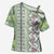 Hawaii Makahiki Turtle Cross Shoulder Shirt Green Tapa Pattern - Polynesian Pride