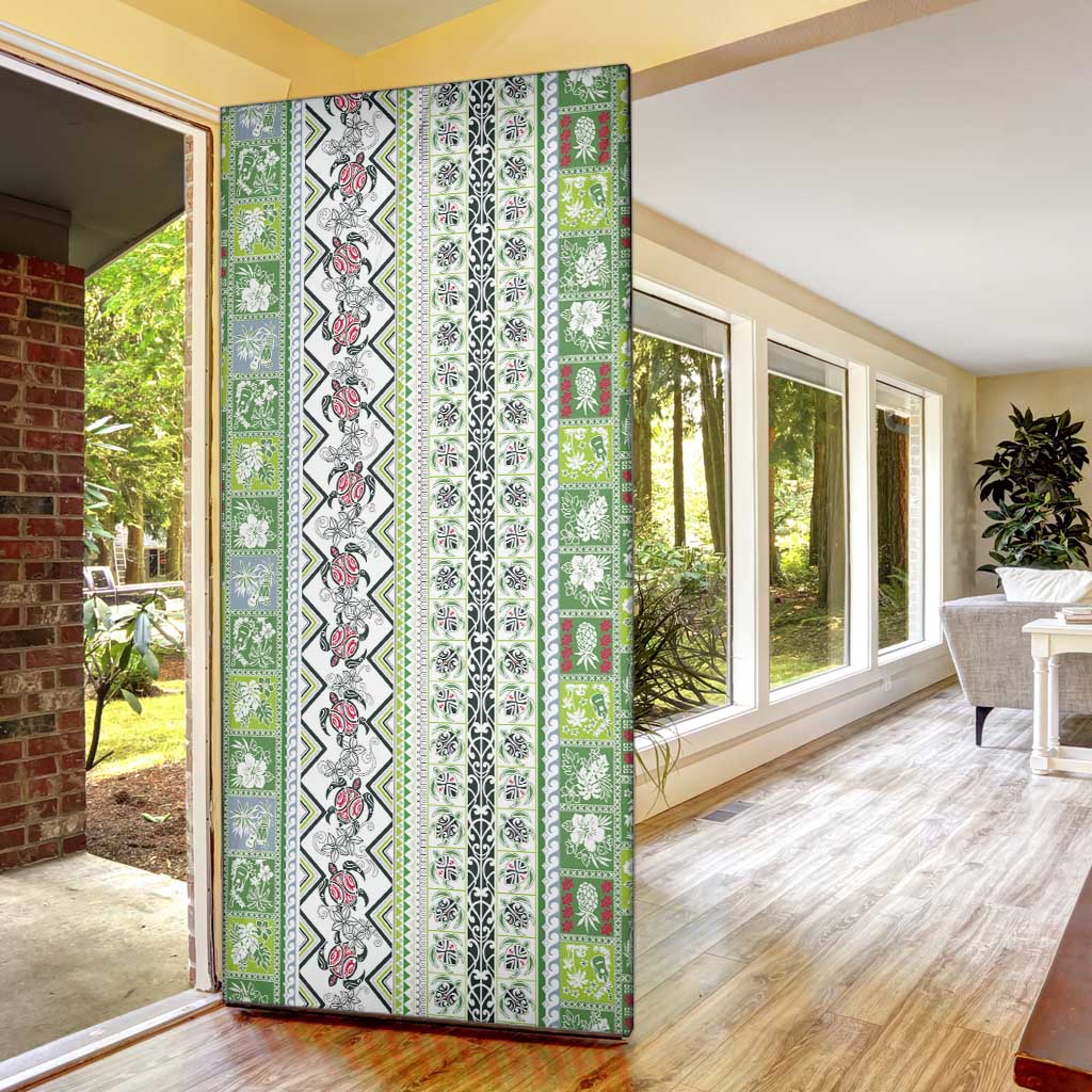 Hawaii Makahiki Turtle Door Cover Green Tapa Pattern - Polynesian Pride